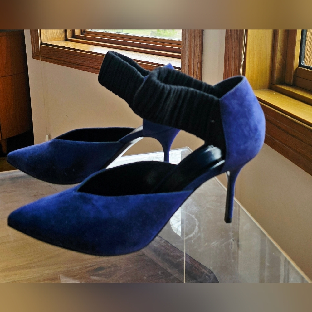 Pierre Hardy Blue Suede Pointed-Toe Heels with Elastic Black  Ankle 9.5